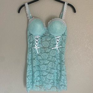 vintage baby blue lace lingerie dress